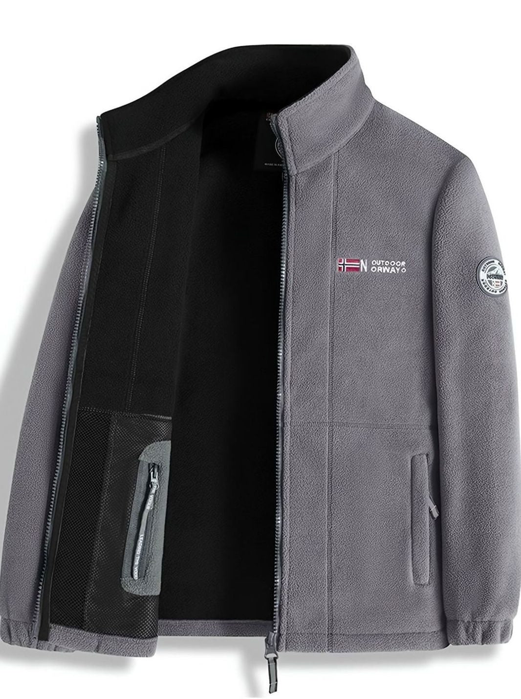 Herren Outdoor Fleece-Jacke mit Reißverschluss Stehkragen Innenfutter - Grau