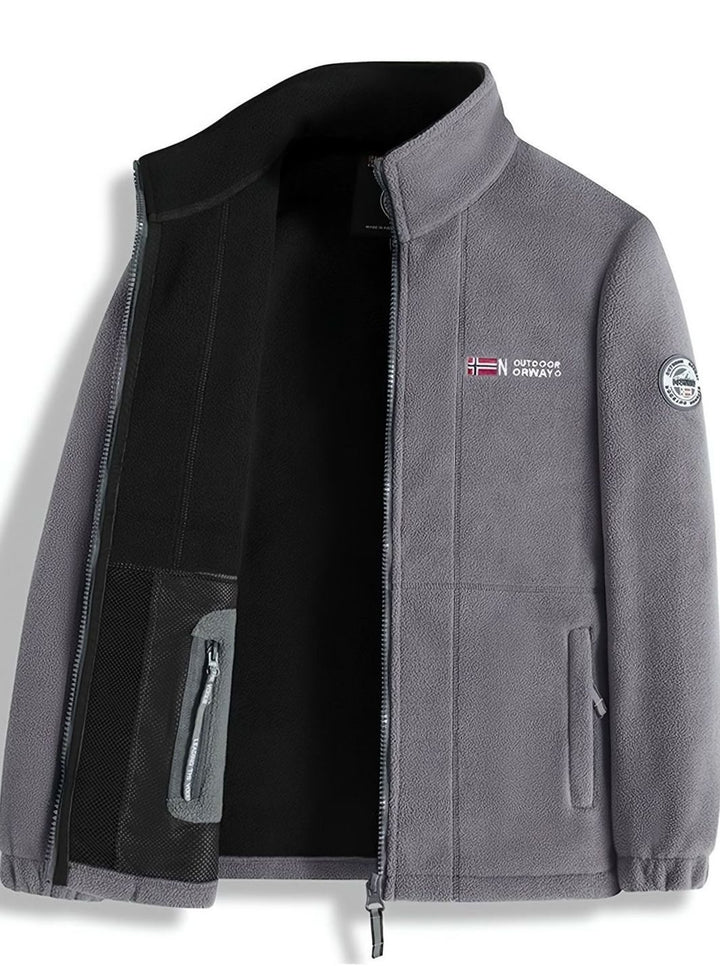 Herren Outdoor Fleece-Jacke mit Reißverschluss Stehkragen Innenfutter - Grau