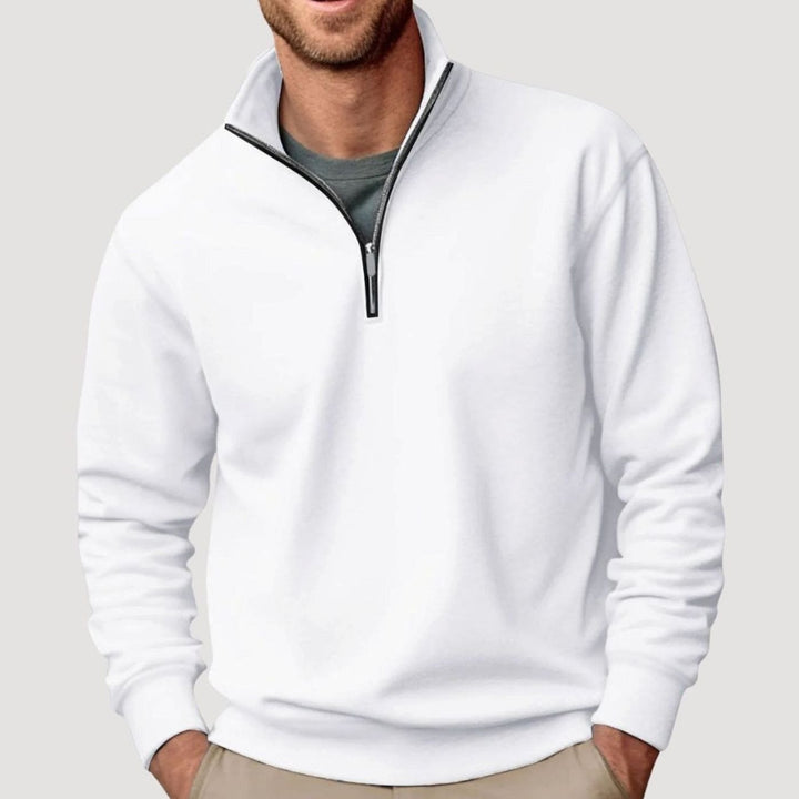 Herren Pullover mit Viertelreißverschluss Lockere Passform Sweatshirt - Weiß