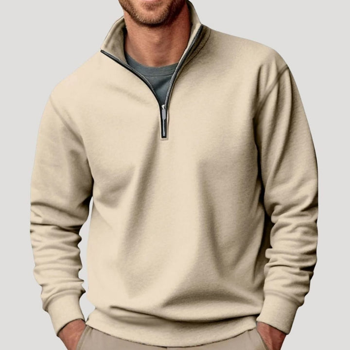 Herren Pullover mit Viertelreißverschluss Lockere Passform Sweatshirt - Beige
