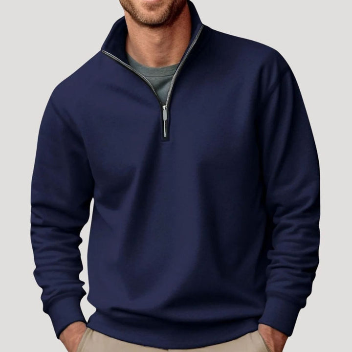 Herren Pullover mit Viertelreißverschluss Lockere Passform Sweatshirt - Marineblau