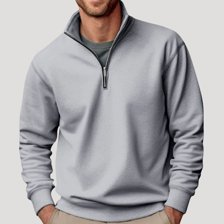 Herren Pullover mit Viertelreißverschluss Lockere Passform Sweatshirt - Grau