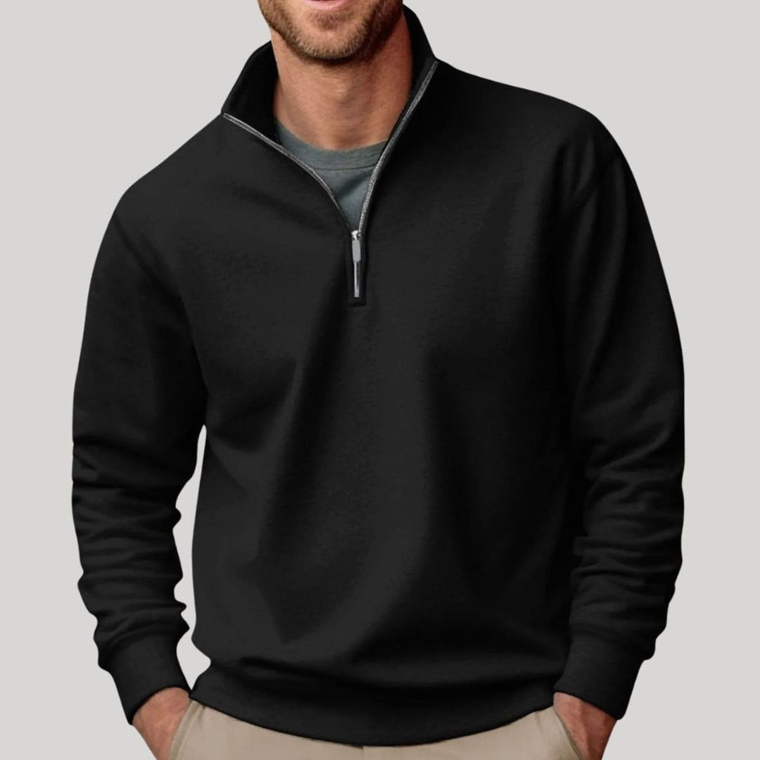 Herren Pullover mit Viertelreißverschluss Lockere Passform Sweatshirt - Schwarz
