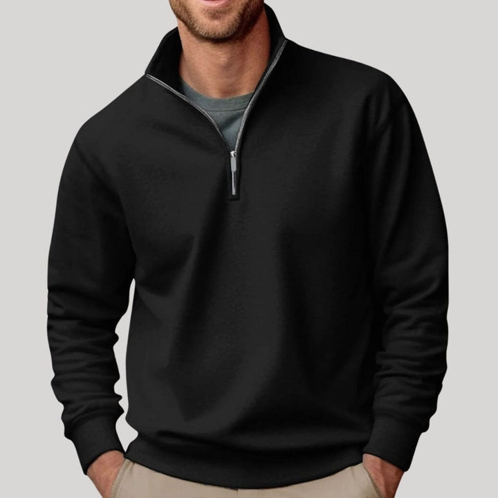 Herren Pullover mit Viertelreißverschluss Lockere Passform Sweatshirt - Schwarz