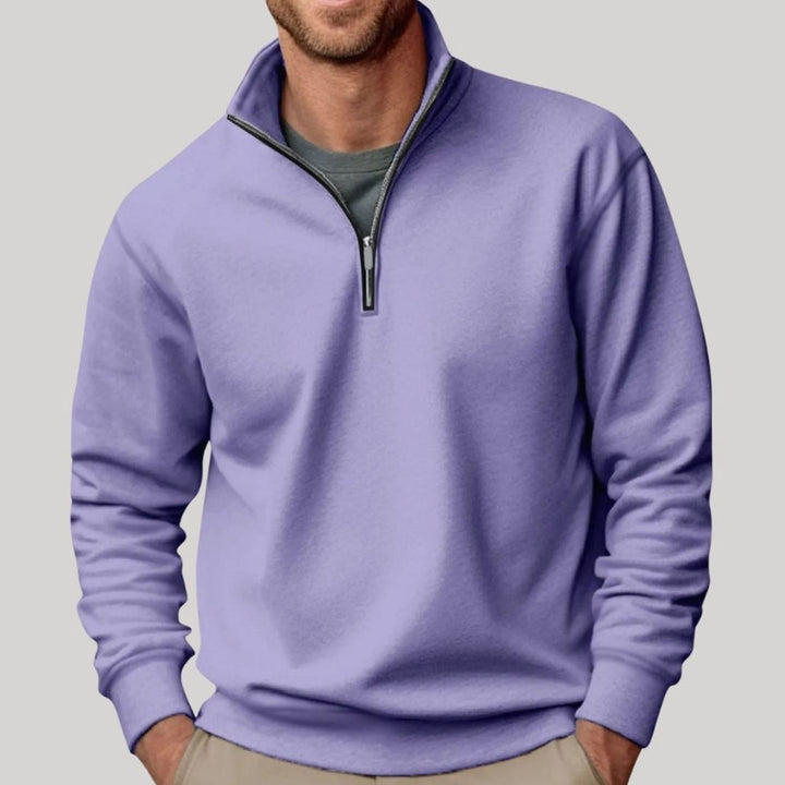 Herren Pullover mit Viertelreißverschluss Lockere Passform Sweatshirt - Lila