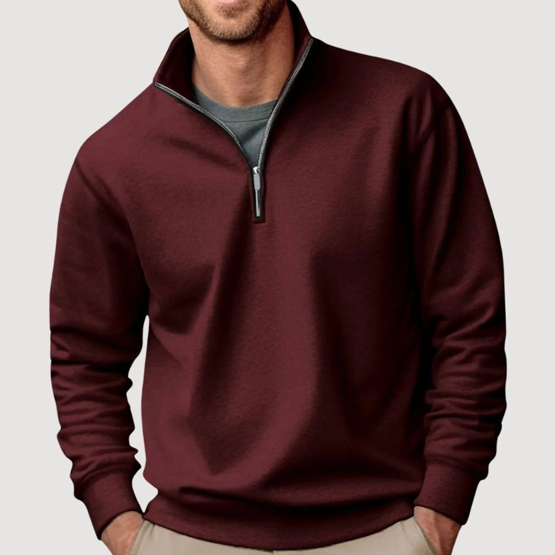 Herren Pullover mit Viertelreißverschluss Lockere Passform Sweatshirt - Braun