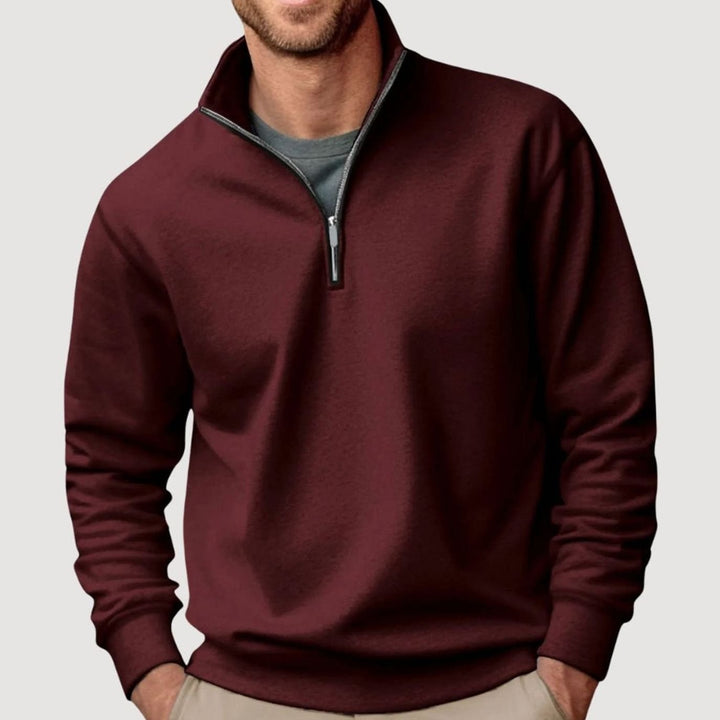Herren Pullover mit Viertelreißverschluss Lockere Passform Sweatshirt - Braun