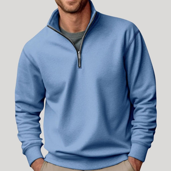 Herren Pullover mit Viertelreißverschluss Lockere Passform Sweatshirt - Blau