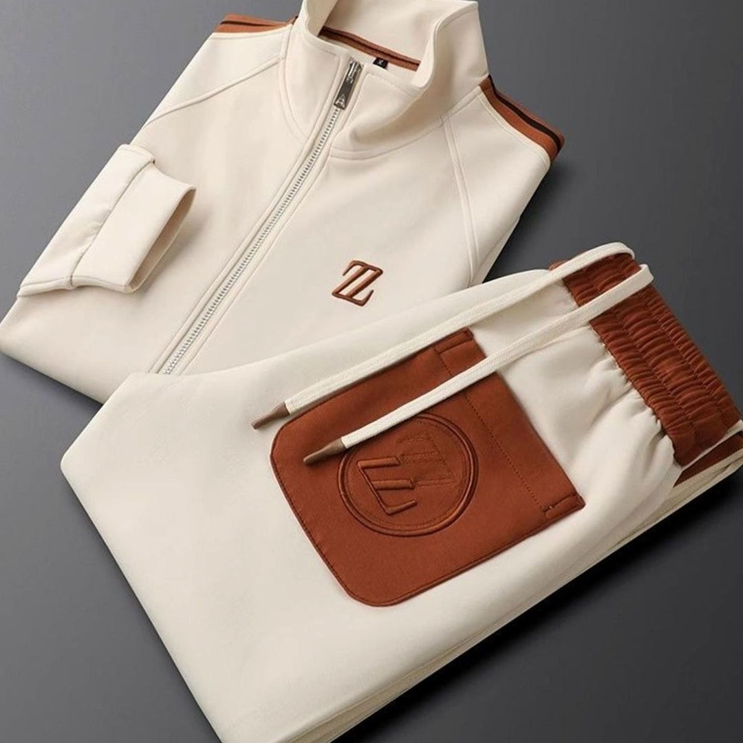 Herren Regular-Fit Lycra Streifen-Trainingsanzug für jede Aktivität - Beige