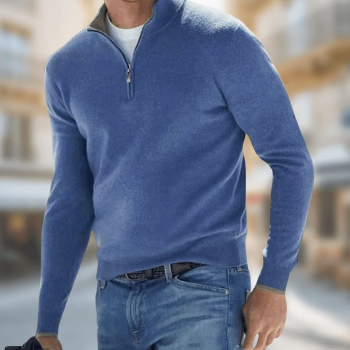Herren Reißverschluss-Pullover am Kragen klassischer Freizeitschnitt - Blau