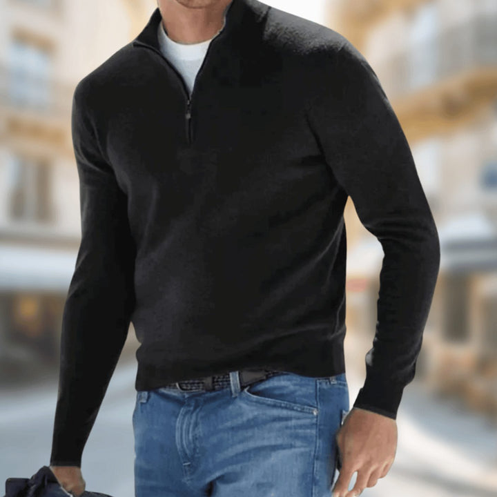 Herren Reißverschluss-Pullover am Kragen klassischer Freizeitschnitt - Schwarz