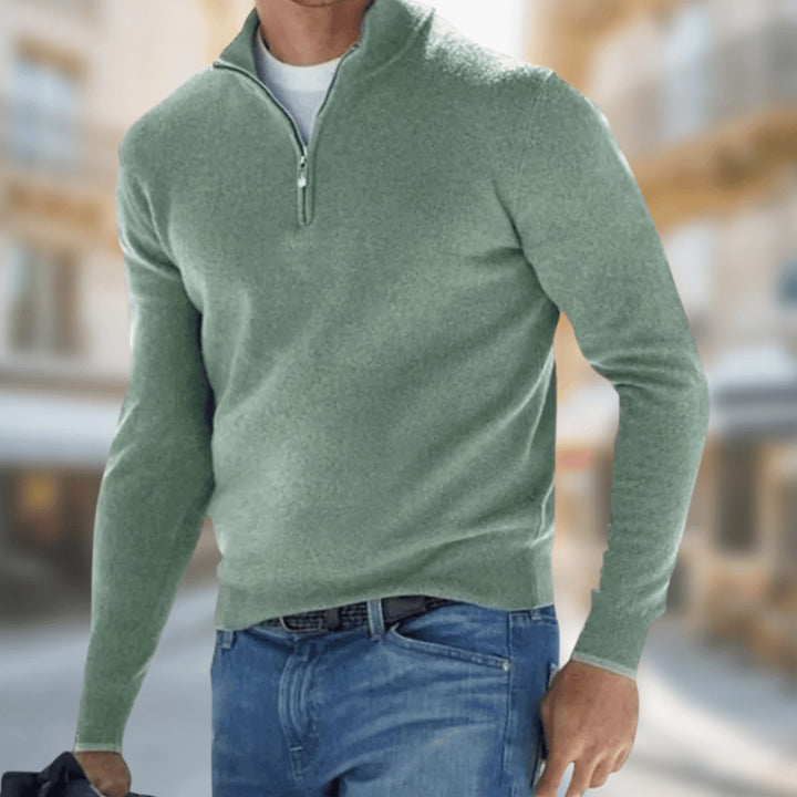Herren Reißverschluss-Pullover am Kragen klassischer Freizeitschnitt - Grün
