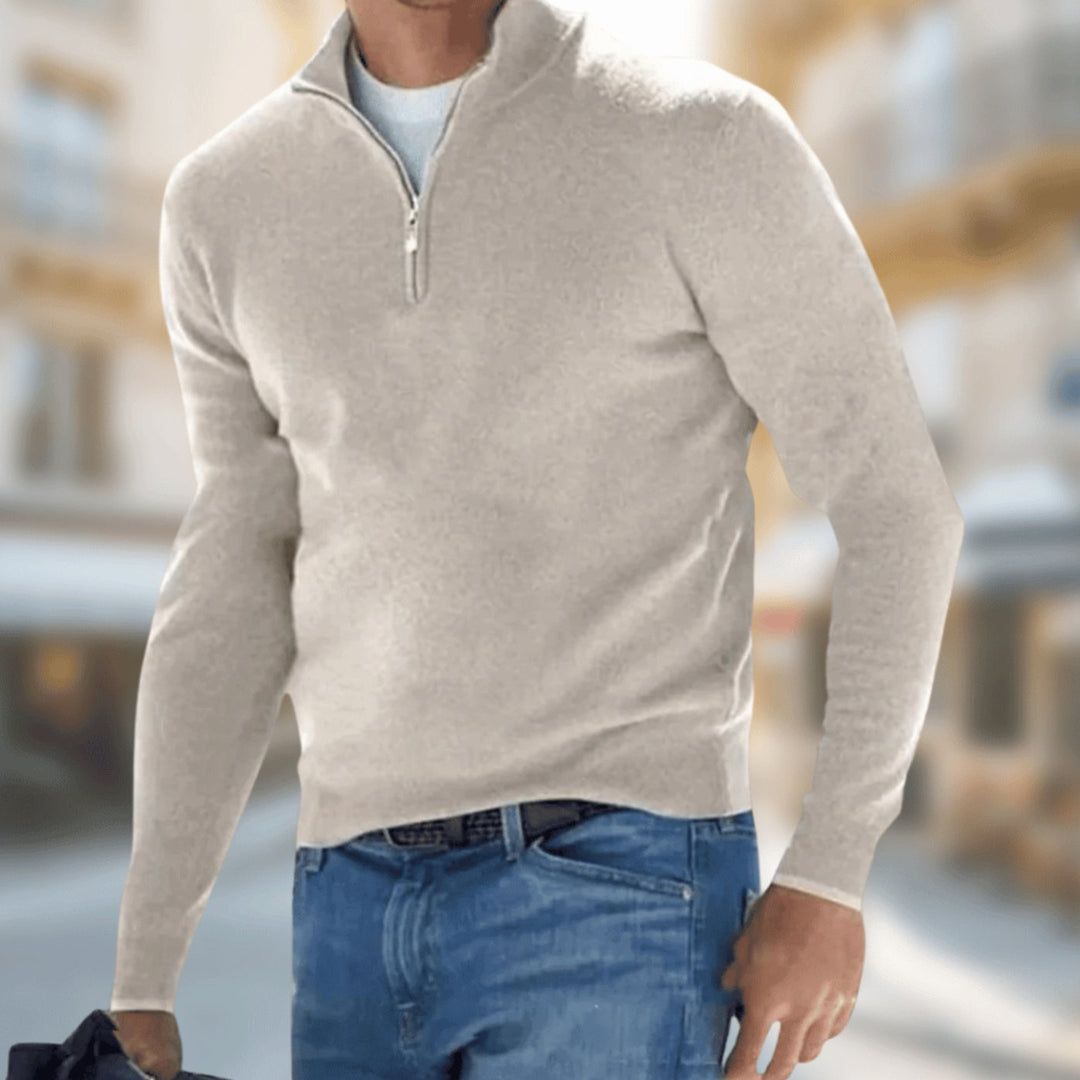 Herren Reißverschluss-Pullover am Kragen klassischer Freizeitschnitt - Beige