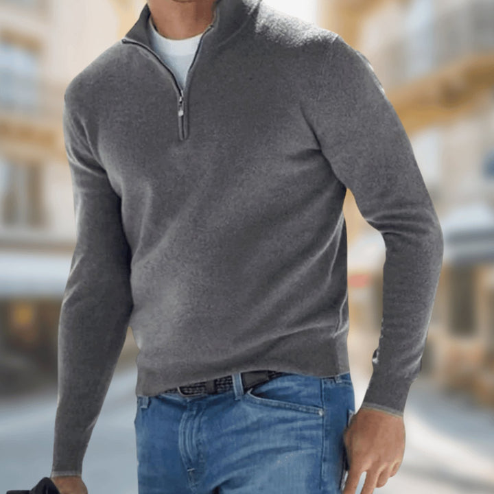 Herren Reißverschluss-Pullover am Kragen klassischer Freizeitschnitt - Grau
