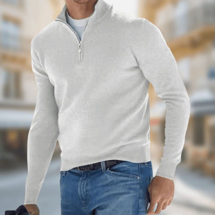 Herren Reißverschluss-Pullover am Kragen klassischer Freizeitschnitt - Weiß