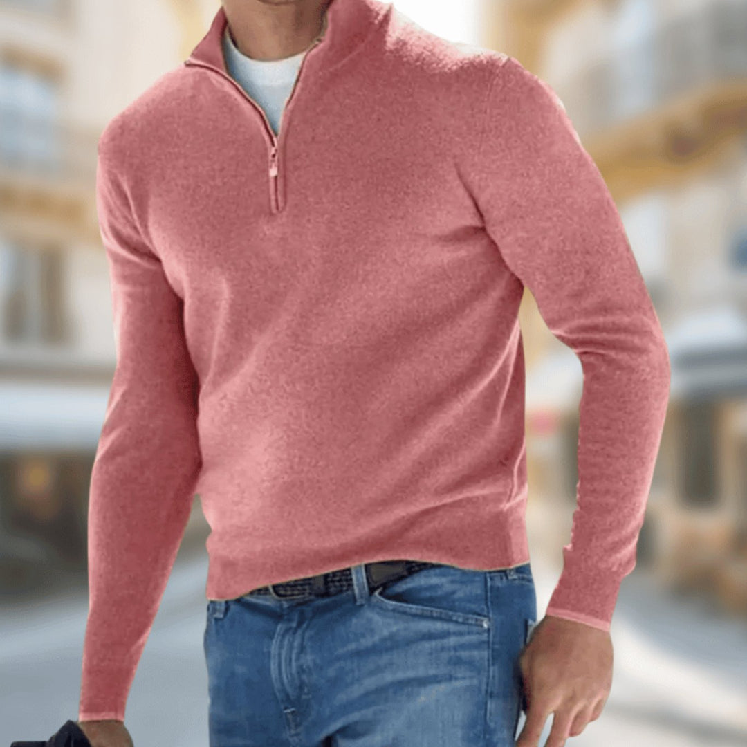 Herren Reißverschluss-Pullover am Kragen klassischer Freizeitschnitt - Rot