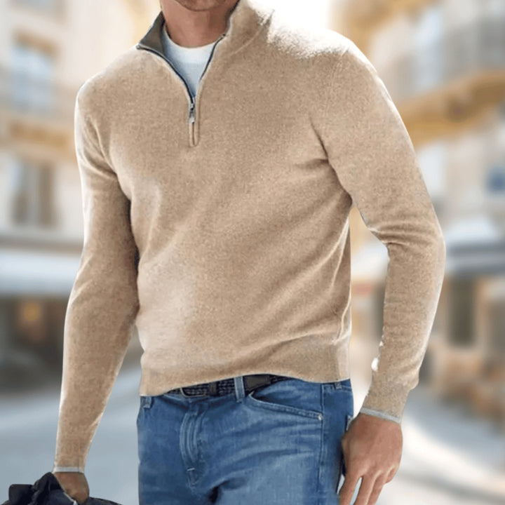 Herren Reißverschluss-Pullover am Kragen klassischer Freizeitschnitt - Braun