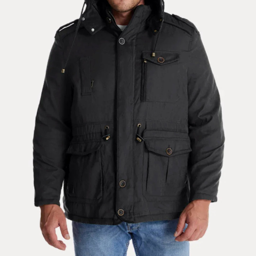 Herren Robuste Winterjacke mit Fleece-Futter Mehreren Taschen Kapuze