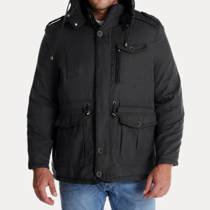 Herren Robuste Winterjacke mit Fleece-Futter Mehreren Taschen Kapuze