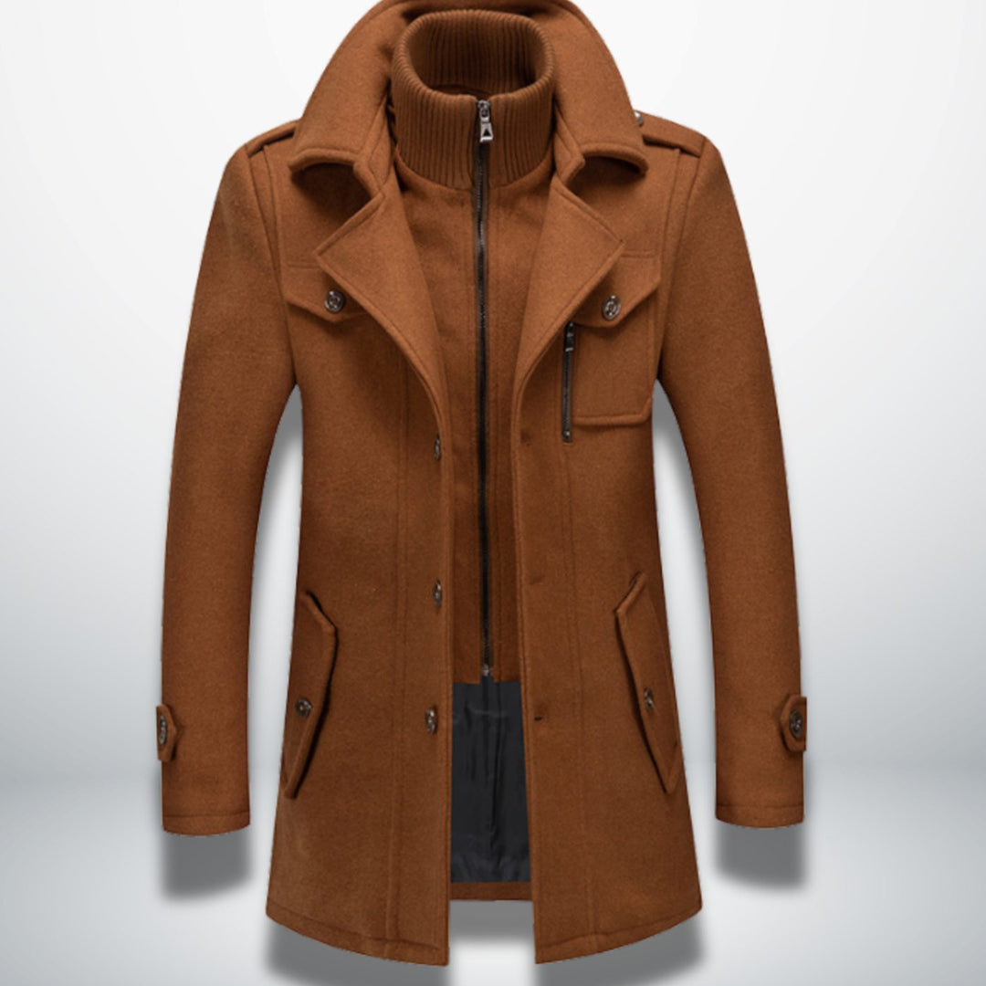 Herren Smart-Casual Wollmantel mit Knopfverschluss und Stehkragen - Camel