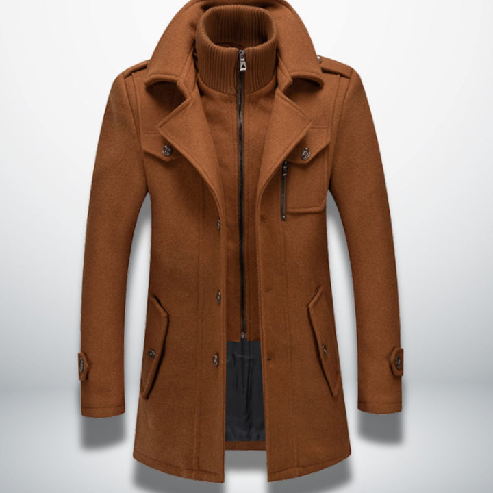 Herren Smart-Casual Wollmantel mit Knopfverschluss und Stehkragen - Camel
