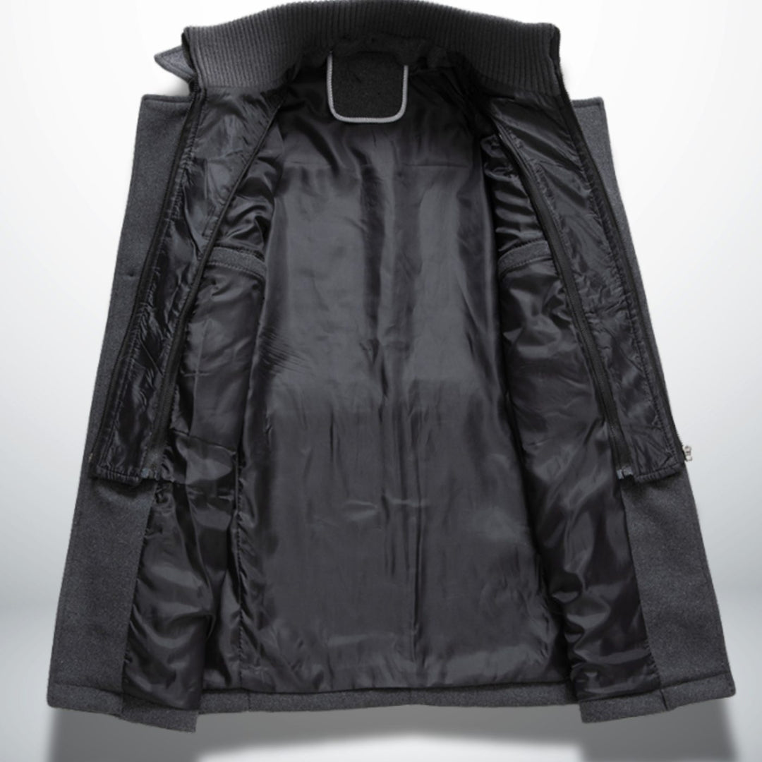 Herren Smart-Casual Wollmantel mit Knopfverschluss und Stehkragen