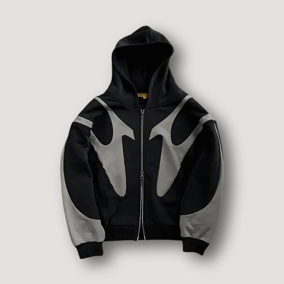 Herren Streetwear Hoodie mit Flammenmuster und Reißverschluss - Schwarz
