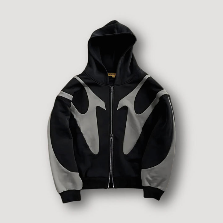 Herren Streetwear Hoodie mit Flammenmuster und Reißverschluss - Schwarz