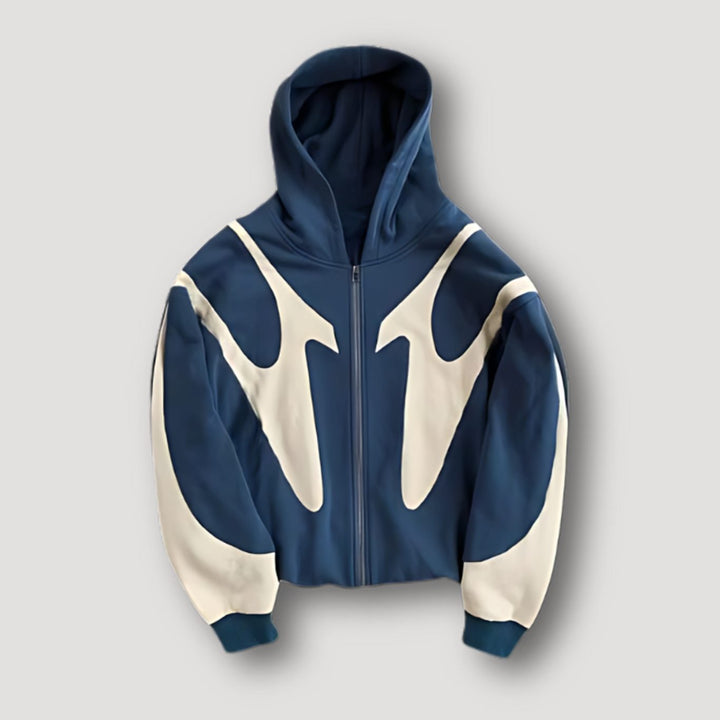 Herren Streetwear Hoodie mit Flammenmuster und Reißverschluss - Blau