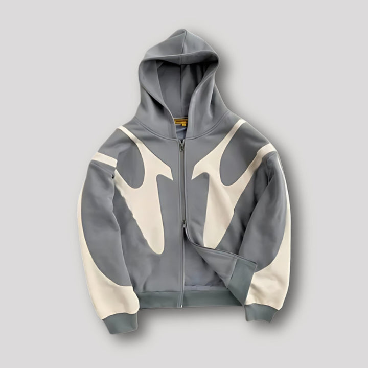 Herren Streetwear Hoodie mit Flammenmuster und Reißverschluss - Grau
