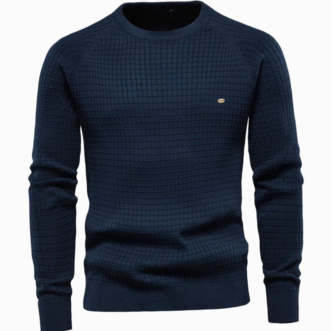 Herren Strukturierter Winterpullover mit langen Ärmeln Rundhals - Marineblau