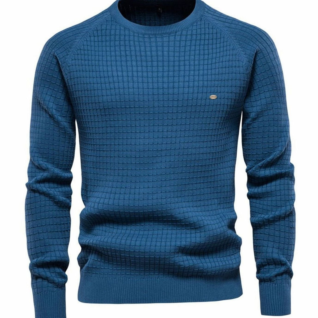 Herren Strukturierter Winterpullover mit langen Ärmeln Rundhals - Blau