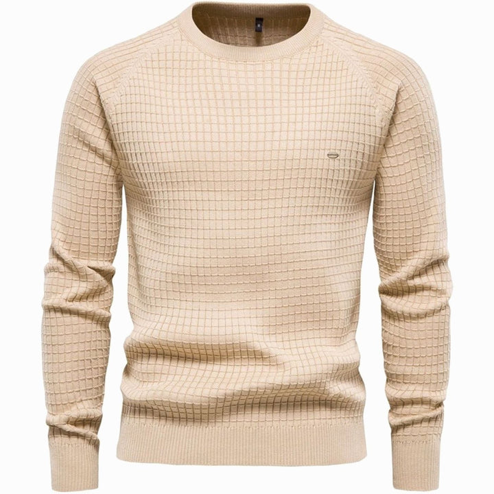 Herren Strukturierter Winterpullover mit langen Ärmeln Rundhals - Beige