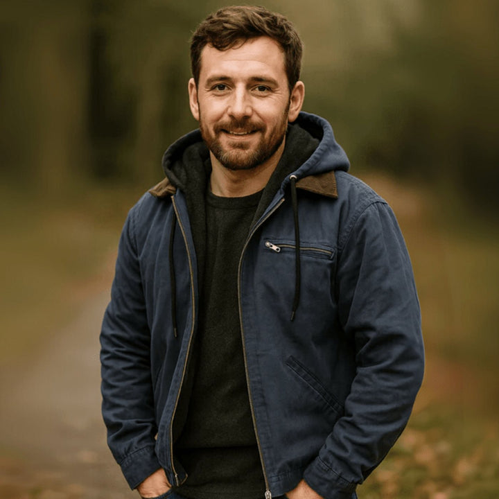 Herren Vintage Winterjacke mit Kapuze und Reißverschluss Fleecefutter
