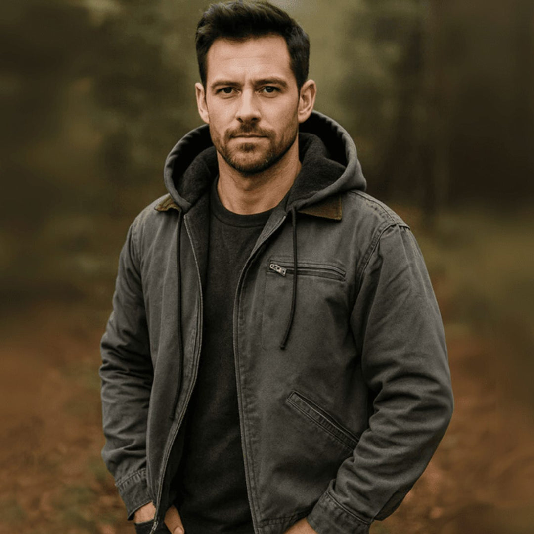 Herren Vintage Winterjacke mit Kapuze und Reißverschluss Fleecefutter