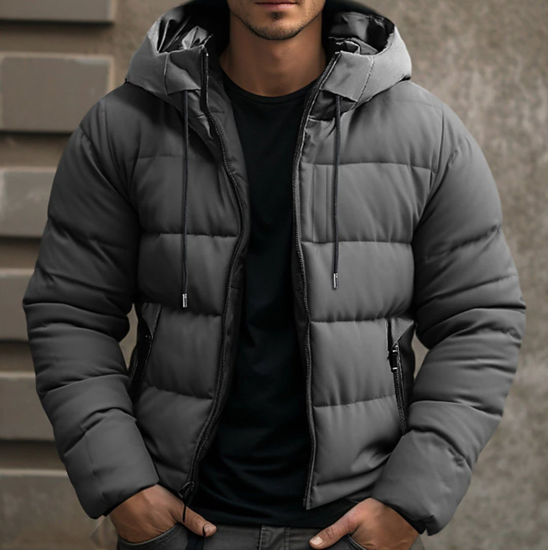 Herren Winter-Steppjacke mit Kapuze gesteppt warm winddicht - Grau