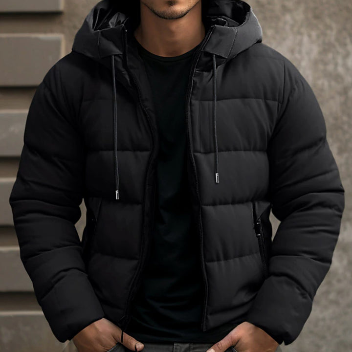 Herren Winter-Steppjacke mit Kapuze gesteppt warm winddicht - Schwarz