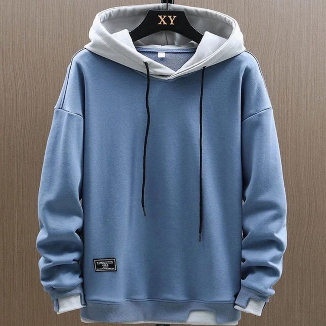 Herren Zwei-Ton Locker Geschnittener Pullover Hoodie mit Verstellbarer Kapuze - Blau