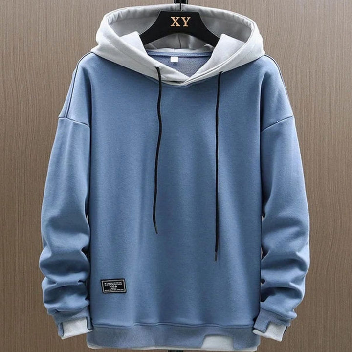 Herren Zwei-Ton Locker Geschnittener Pullover Hoodie mit Verstellbarer Kapuze - Blau