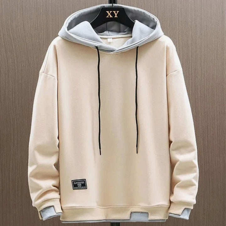 Herren Zwei-Ton Locker Geschnittener Pullover Hoodie mit Verstellbarer Kapuze - Beige