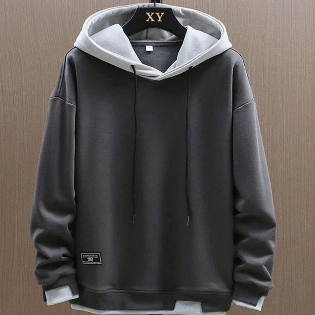 Herren Zwei-Ton Locker Geschnittener Pullover Hoodie mit Verstellbarer Kapuze - Grau
