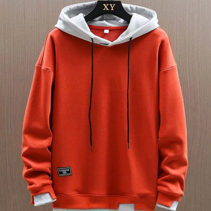 Herren Zwei-Ton Locker Geschnittener Pullover Hoodie mit Verstellbarer Kapuze - Orange