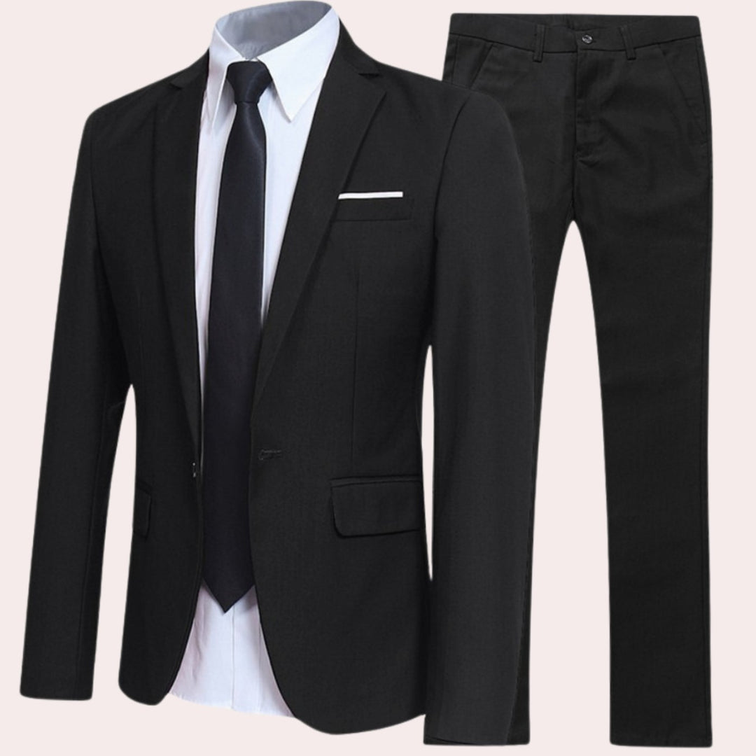 Herren Zweiteiliger Slim-Fit Anzug voor Zaken Formelle Hose Sakko - Schwarz