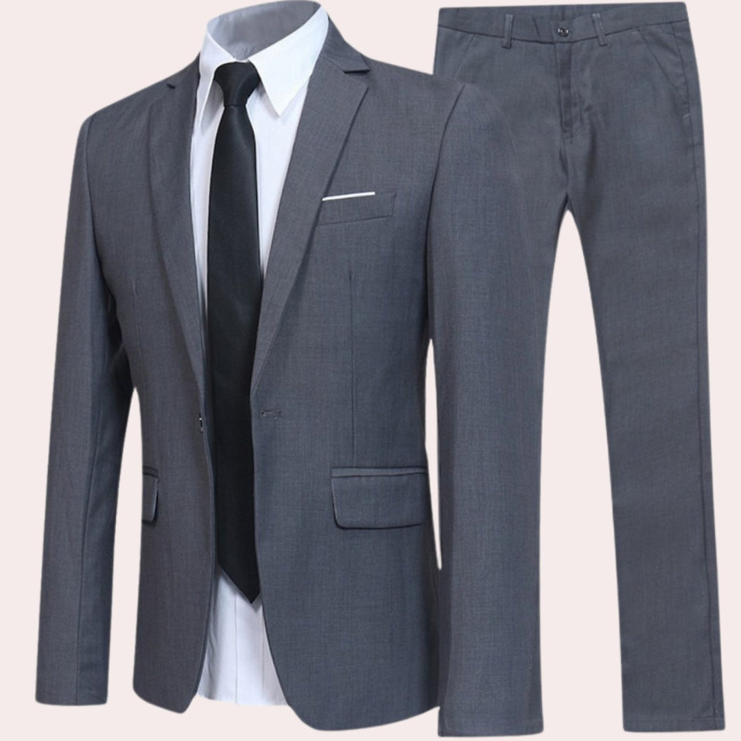 Herren Zweiteiliger Slim-Fit Anzug voor Zaken Formelle Hose Sakko - Grau