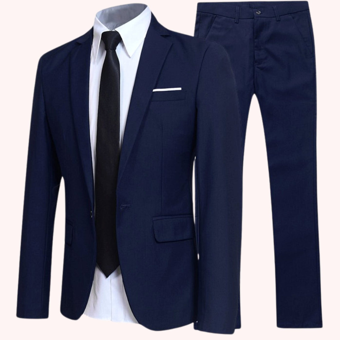 Herren Zweiteiliger Slim-Fit Anzug voor Zaken Formelle Hose Sakko - Marineblau