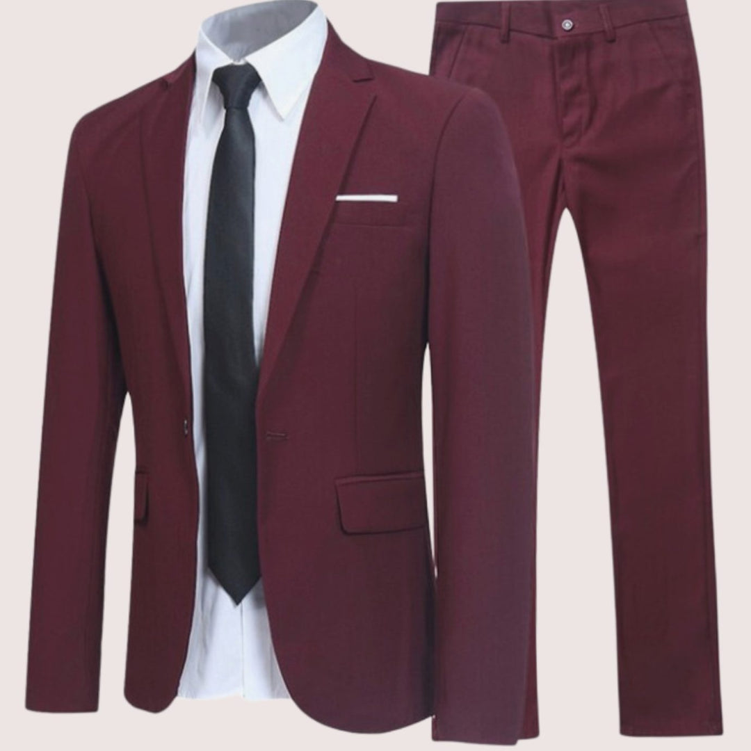 Herren Zweiteiliger Slim-Fit Anzug voor Zaken Formelle Hose Sakko - Rot