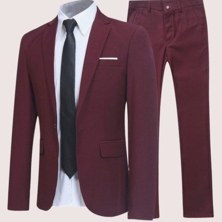 Herren Zweiteiliger Slim-Fit Anzug voor Zaken Formelle Hose Sakko - Rot