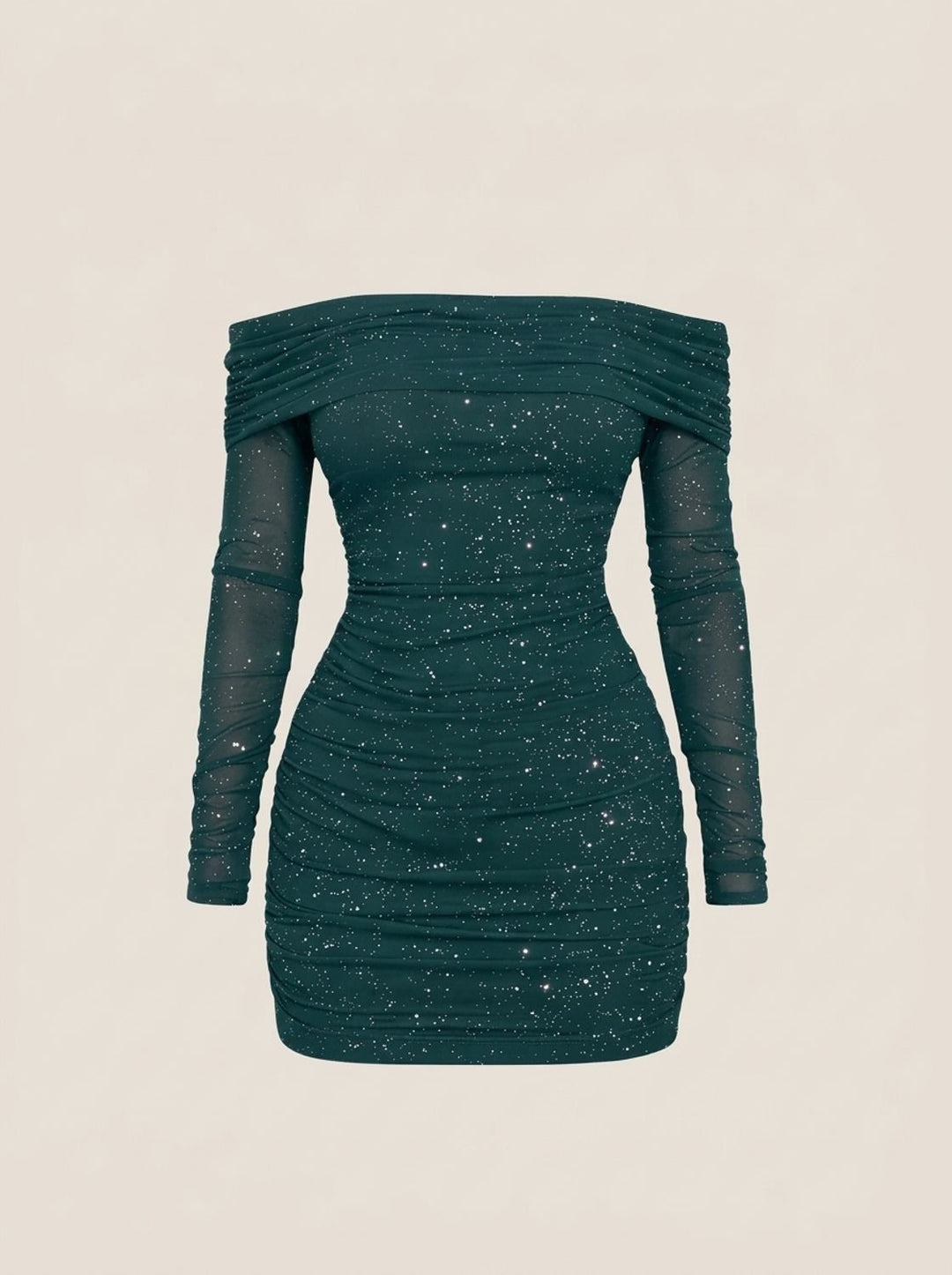 Ilene Dames Pailletten Off-Shoulder Bodycon Mini Jurk - Smaragdgroen