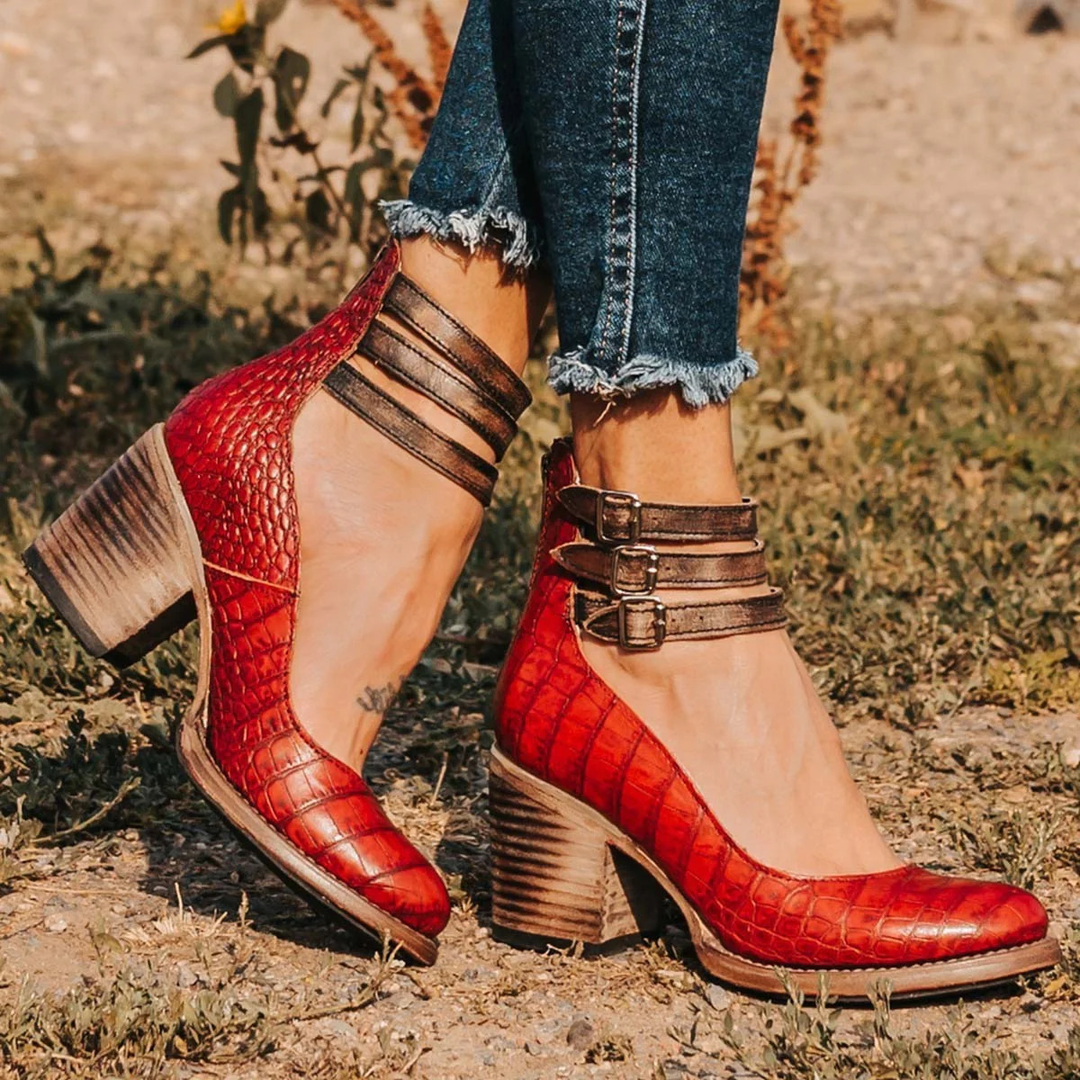 Bethany | Dames Gesp Band Blok Hak Schoenen