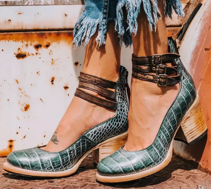 Bethany | Dames Gesp Band Blok Hak Schoenen